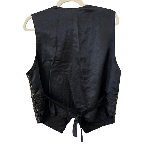 Winnie and Joe Beads Embellished Vest Size L Black Gold Witchy Goth Grunge Retro - Picture 4 of 6